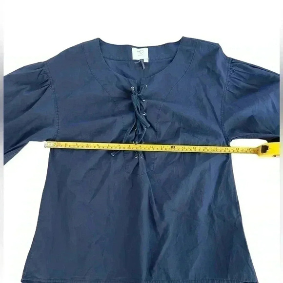 Anthropologie HD In Paris Lace Up Navy Blue Blouse Size Small - Picture 6 of 9